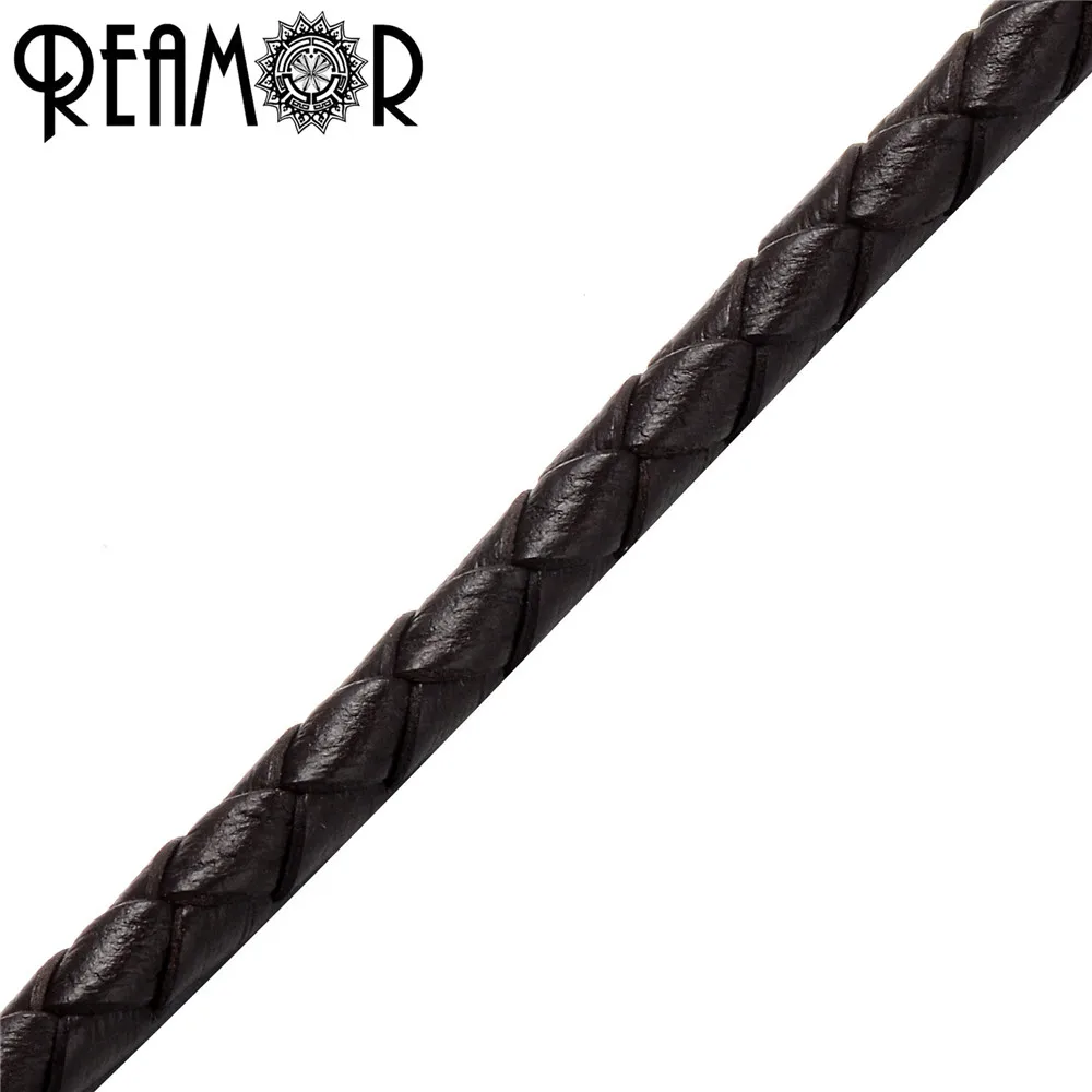 REAMOR Новая мода 4 мм Натуральная Плетеная кожа Веревка Цепи для панк браслет DIY ювелирных изделий фурнитура - Цвет: Brown