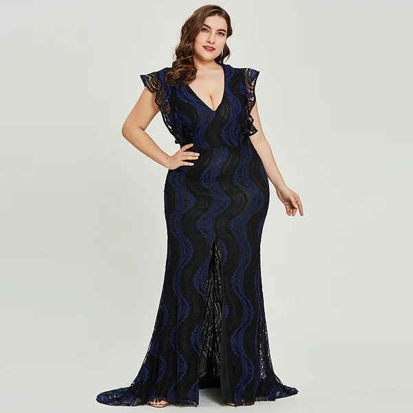 dark royal blue Tanpell вечернее платье с разрезом спереди темно-Королевское синее платье в пол с рукавами-крылышками женское вечернее платье с v-образным вырезом длинное вечернее платье Русалка es - Цвет: dark royal blue