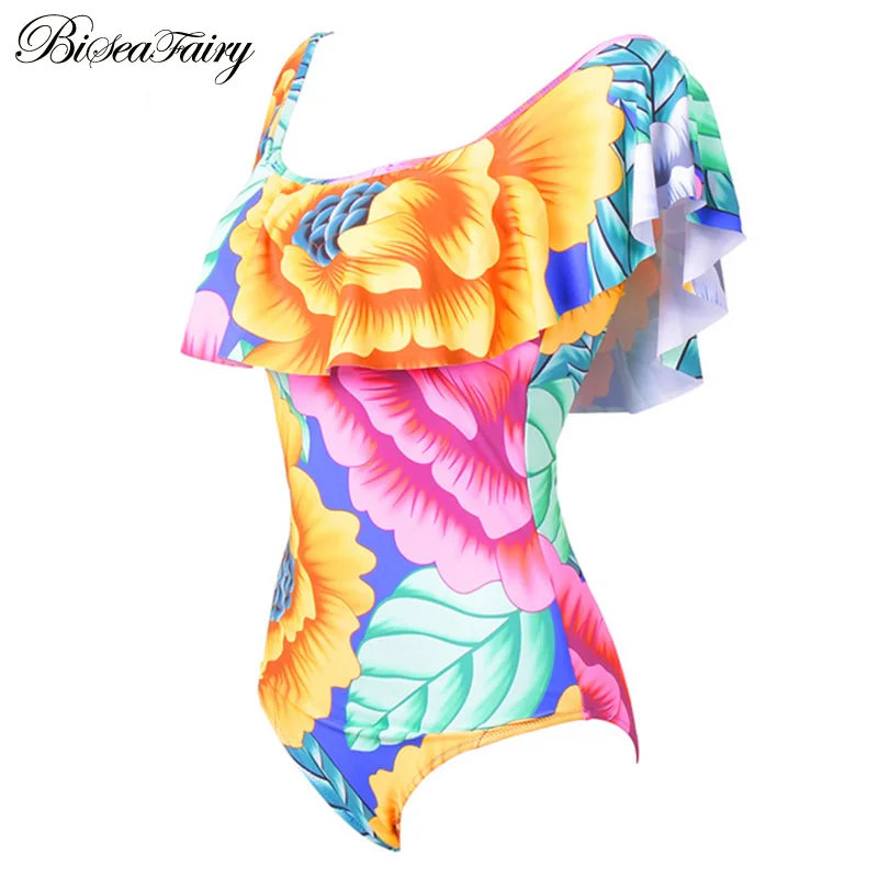 Женский купальник с цветочным принтом Biseafairy Цельный открытыми плечами и