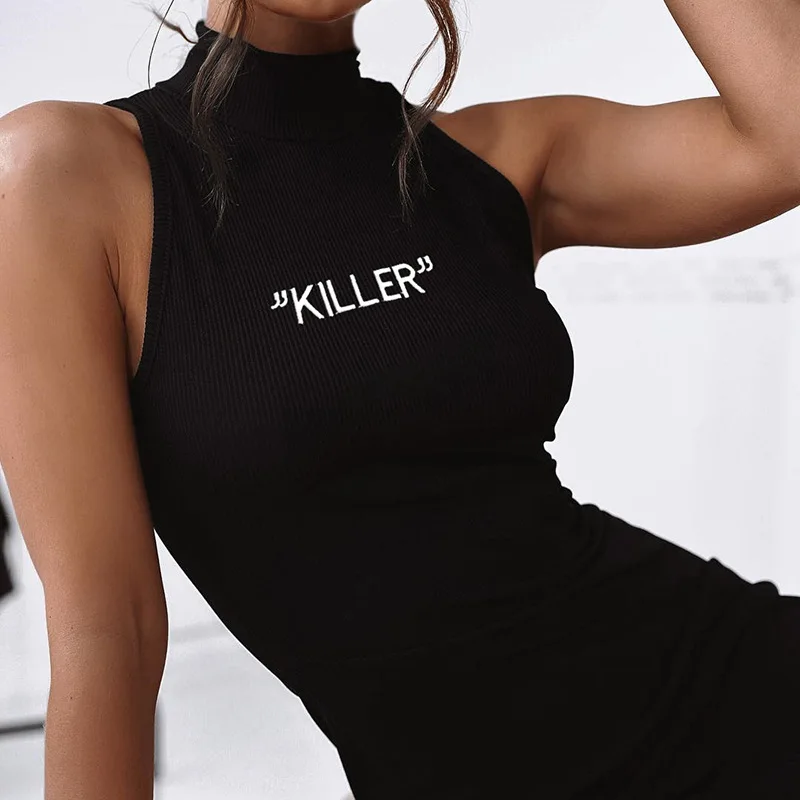 Летнее сексуальное платье 2019 Killer Print Mini короткое женское повседневное черное