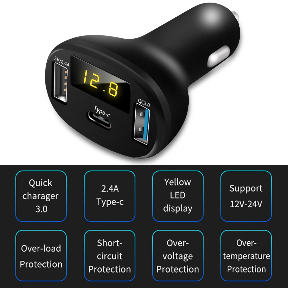 Для SAMSUNG XIAOM Quick Charge 3 0 Автомобильное зарядное устройство со светодиодом вольтметр