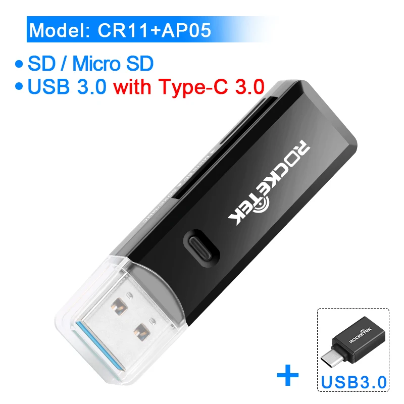 Rocketek USB 3,0 multi устройство чтения карт памяти OTG Тип c android адаптер мини кардридер для micro SD/TF microsd читателей компьютер - Цвет: CR11-AP05