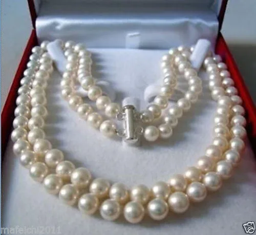 

2 Rows 8-9 MM AKOYA SALTWATER PEARL NECKLACE shipping free