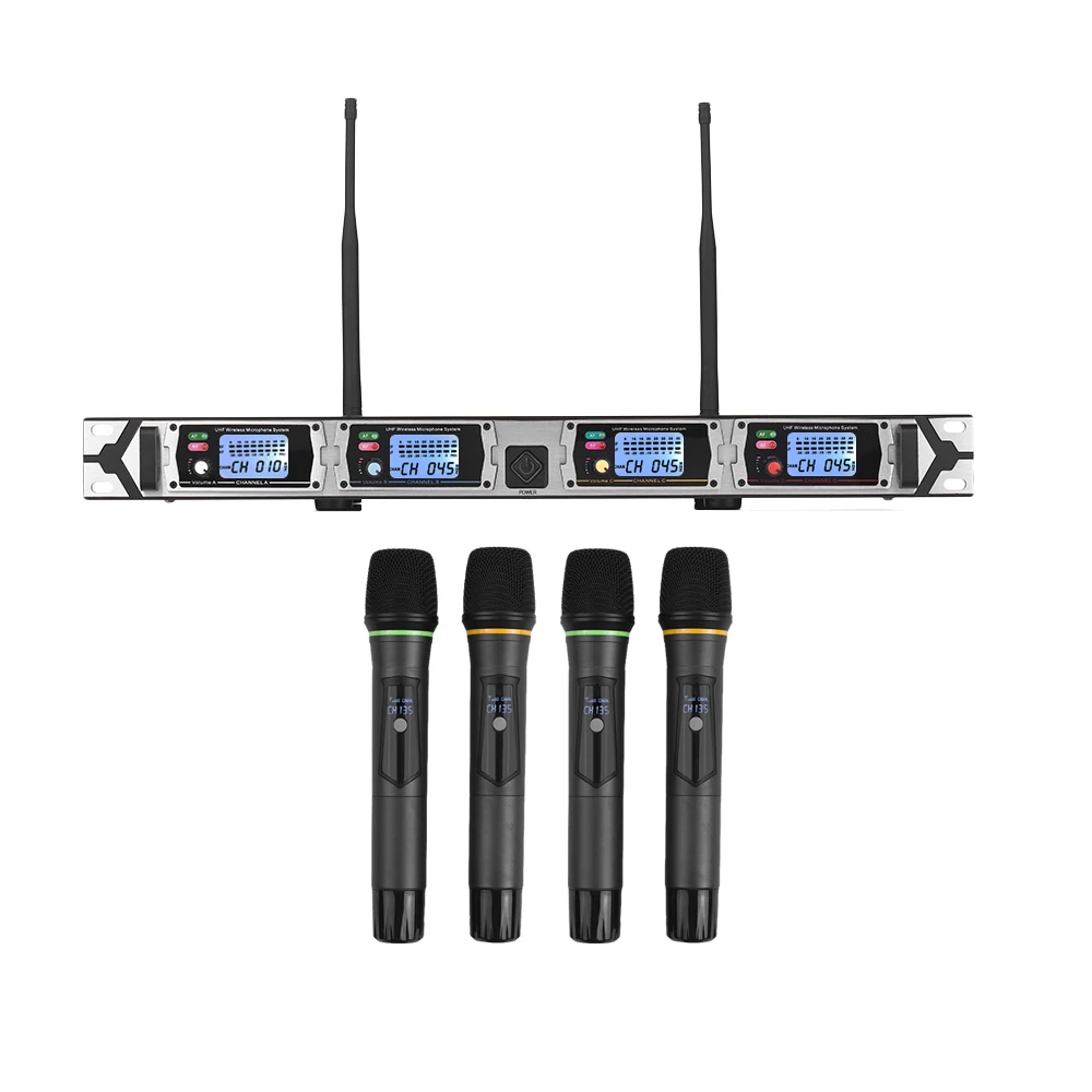 Muslady D4 Профессиональный 4-канальный UHF Беспроводной микрофон Системы включает в