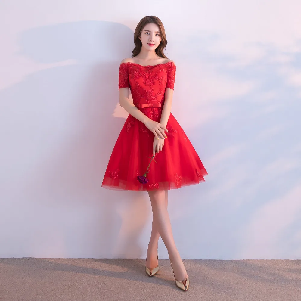Новый Красный Короткие Платья Выпускного Вечера 2017 Vestidos De Novia Кружева Аппликации