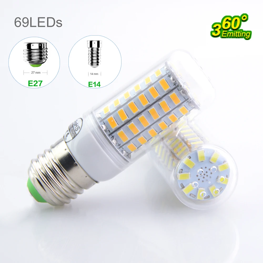 E27 E14 светодиодные лампы 220 В (200 240 В) 24 36 48 56 69 72leds лампа кукурузы Заменить CFL 5 Вт 7 9 11