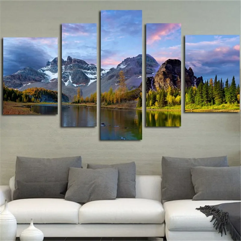 5 шт. тропический Wall Art холст картины маслом реки и горы пейзаж Модульная картина