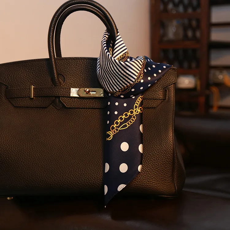 Шелковый шарф высшего качества с круглым принтом в горошек темно синий