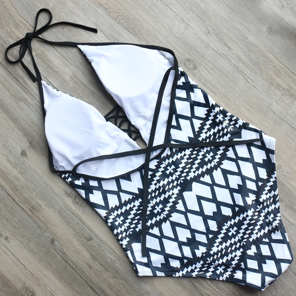 ZMTREE 2017 топ с лямкой на шее купальник женский цельный открытой спиной боди спереди