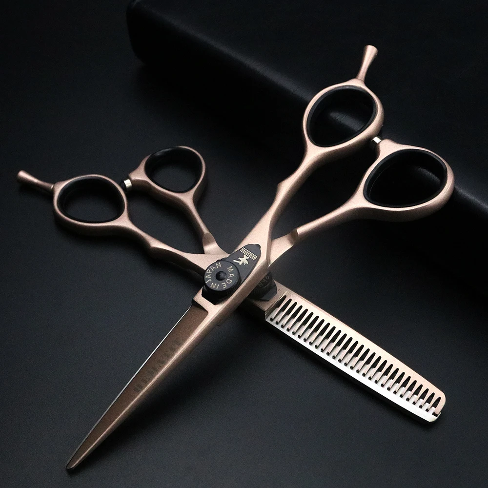 

Barbershop 6 inch salon hairdressing scissors Japan imported rose gold cutting scissors stainless steel thinning scissors