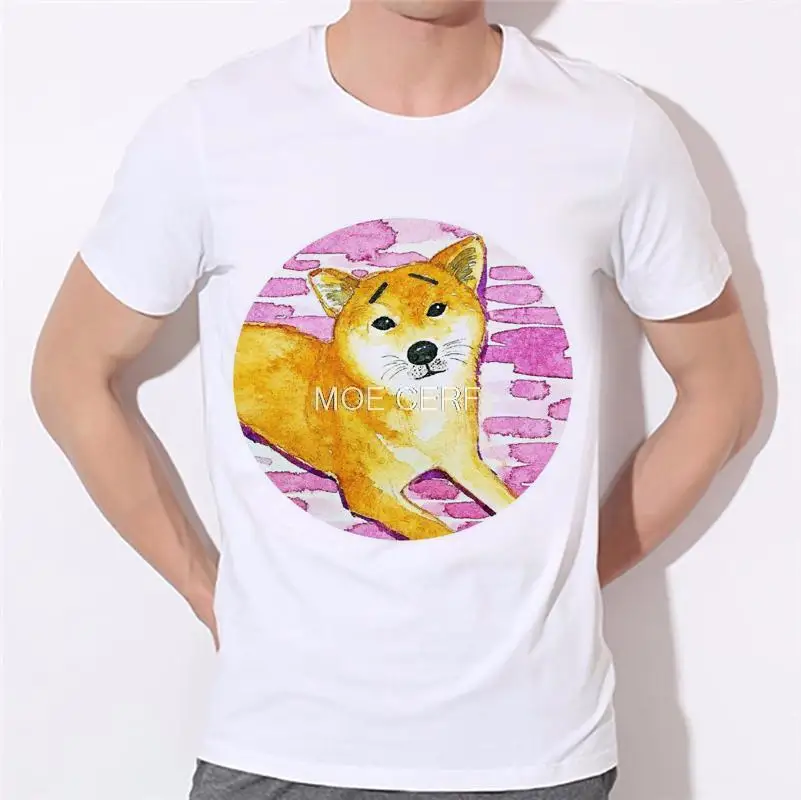 Невинные глаза молодой и рисунком собачки футболки для мужчин Swag Стиль женские