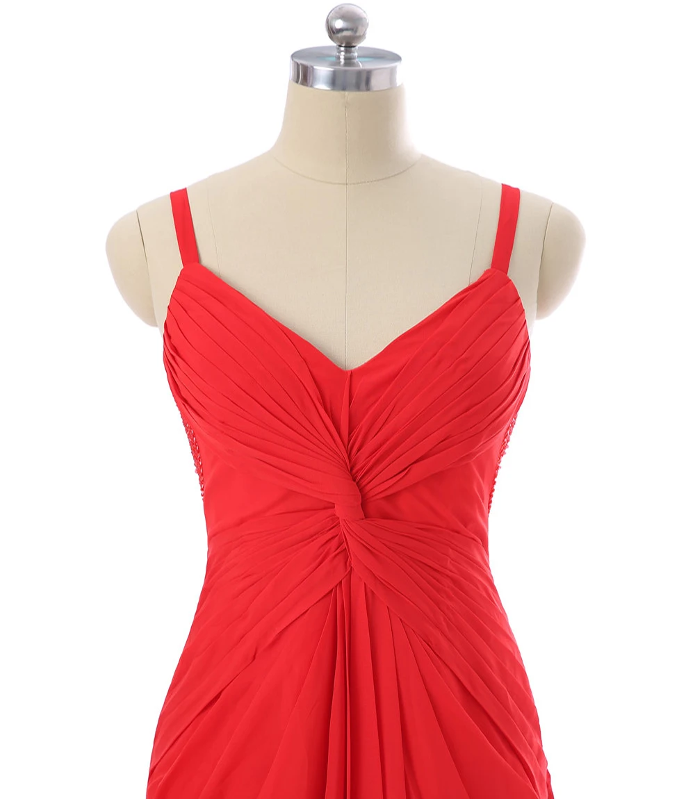 

Red Prom Dresses Mermaid Spaghetti Straps Chiffon Bead Open Back Women Long Evening Dresses Evening Gown Robe De Soiree