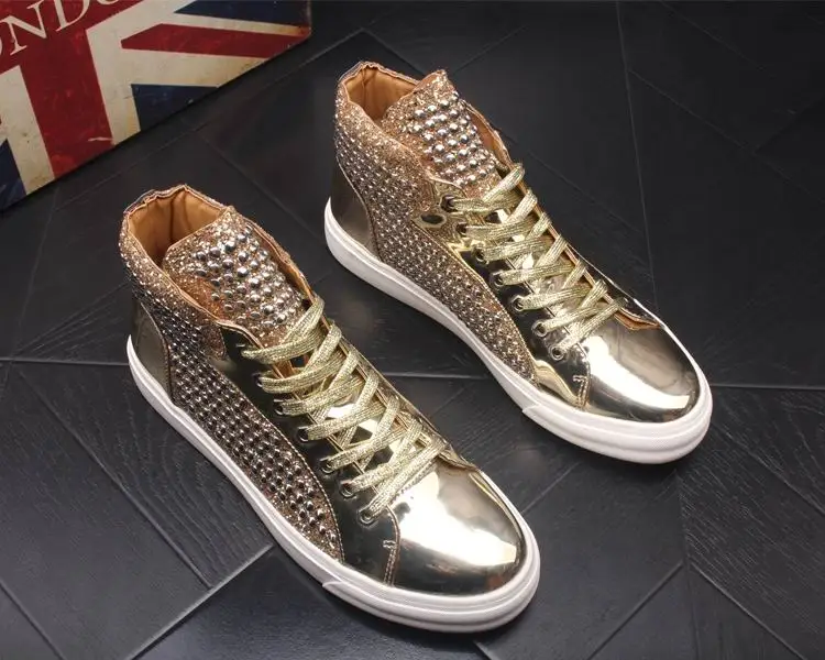 

ERRFC British Luxury Men Blue Casual Shoes High Top Short Street Boots Man Rivets Charm Lace Up Leisure Shoes Ankle Boots 38-43