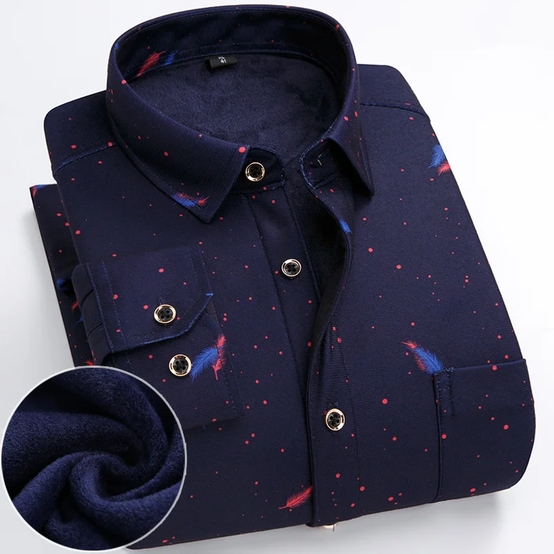 Мужская бархатная рубашка с длинным рукавом в шотландскую клетку|warm shirt|business