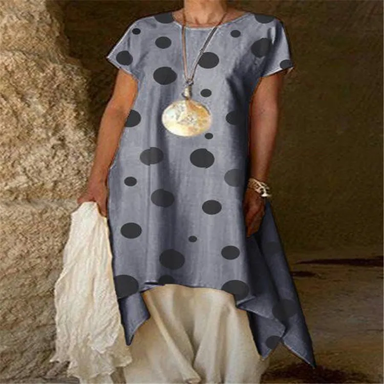 Fashion Office Lady Boho Maxi Woman Dress Polka Dot O Neck Vintage Beach Dresses Short Sleeve Party Vestido | Женская одежда
