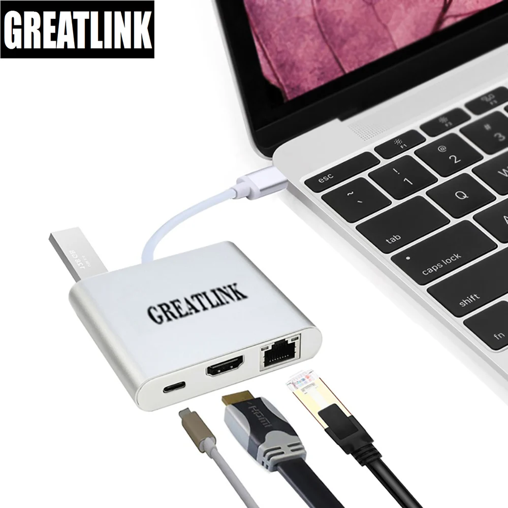Переходник USB Type C на 3 0 разветвитель коннектора HDMI 1 4 RJ45 кабель Ethernet RJ 45 конвертер