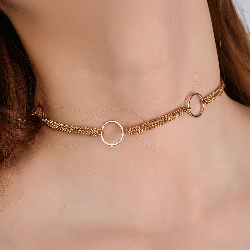 Простой преувеличенный металлический круг золото серебро цвет мульти цепь колье