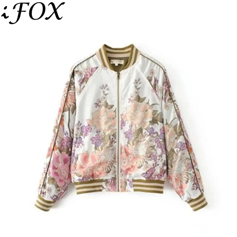 Женская куртка с цветочным принтом осенняя бейсбольная на молнии длинным