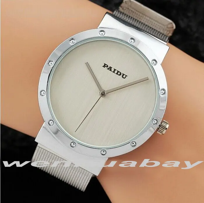 Paidu полностью стальные черные белые мужские женские нарядные часы сетка