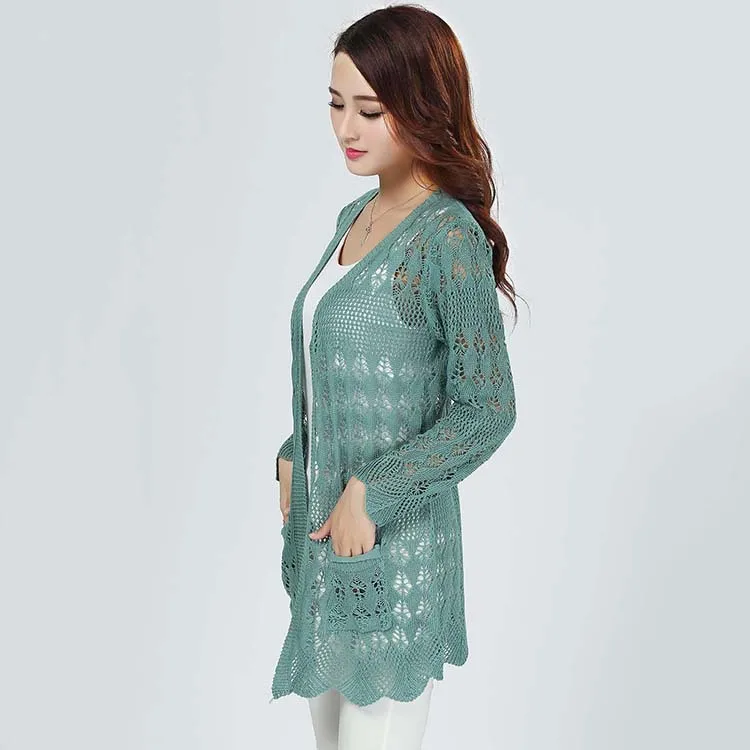 Light Green 20 цветов, модные женские летние кружевные кардиганы, высокий уличный белый кардиган, повседневный вязаный желтый кардиган - Цвет: Light Green
