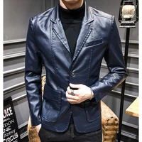 mens leather suit jacket clothes casual slim fit button yellow blue pu blazer coats new leather jacket streetwear fashion