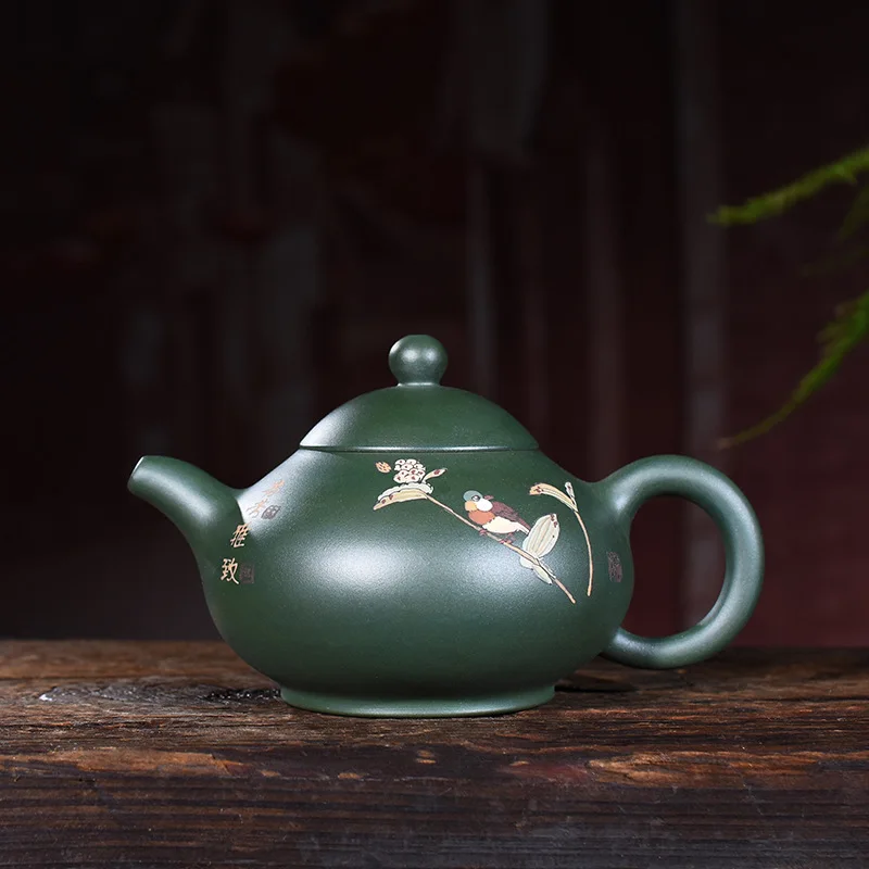

purple clay pot genuine handicraft original mine green mud painted jade breast pot Kungfu teapot tea set wholesale