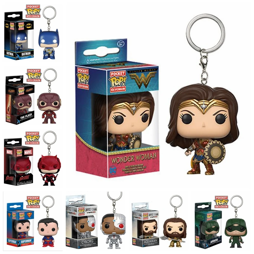 Funko pop брелок Лига Справедливости Бэтмен Аквамен флэш и киборг фигурка