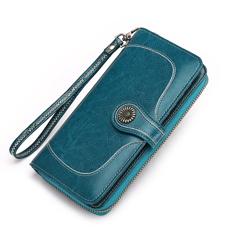 2017 New Vintage Style Women Clutch Large Capacity Wallet Split Leather Female Long Zipper Purse Flower Hard|purse flower|wallet femalezipper purse |