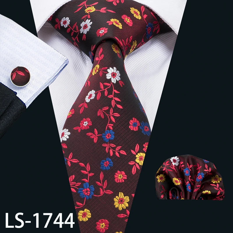 LS-1744 LS-704, мужской галстук, шелк, красный, в клетку, жаккардовый, тканый, свадебный галстук, Barry.Wang, Hanky, запонки, набор, галстук для мужчин, деловые, вечерние - Цвет: LS-1744