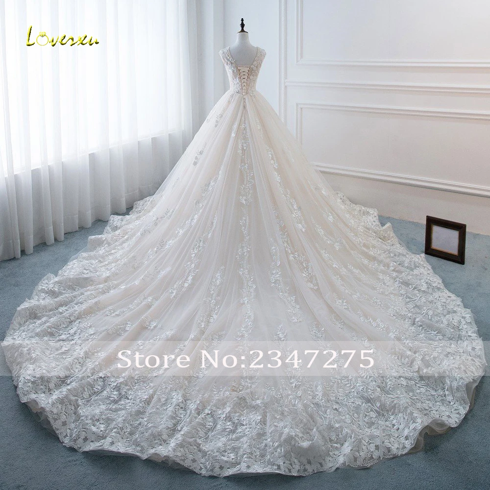 Loverxu Vestido De Noiva царский поезд Свадебные и Бальные платья Роскошные V шеи аппликации из бисера жемчугом свадебное платье принцессы