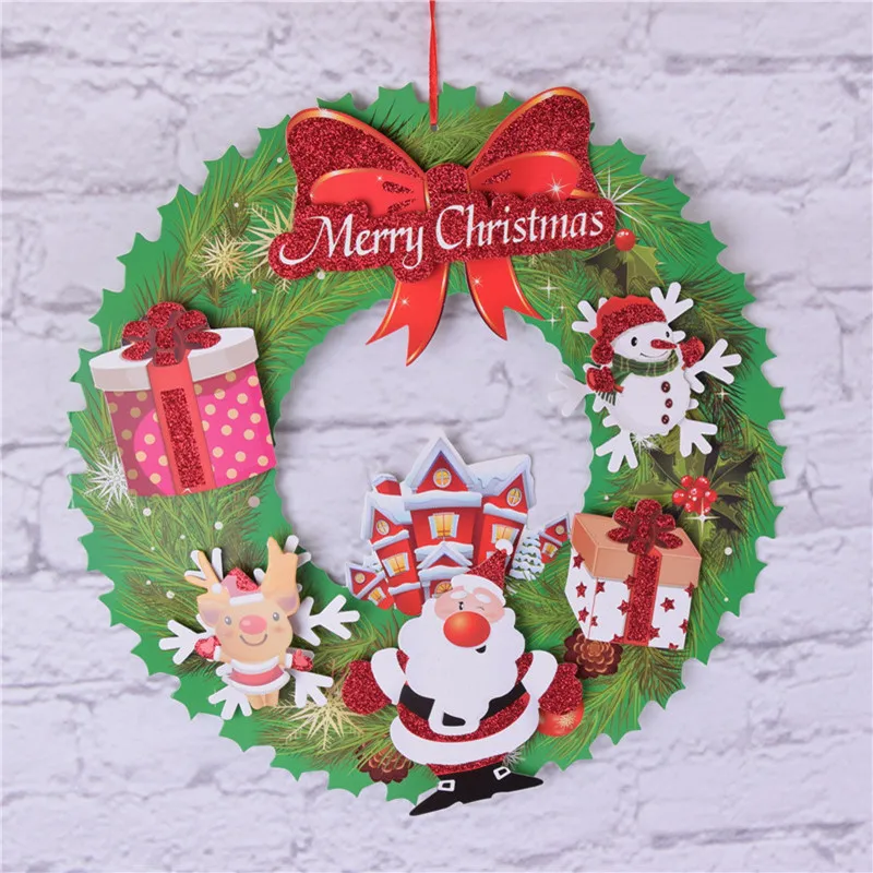 

2018 40cm Christmas Garland Paperboard Christmas Wreath Santa Claus Snowflake Door Decor Christmas Decor for Home New Year Decor