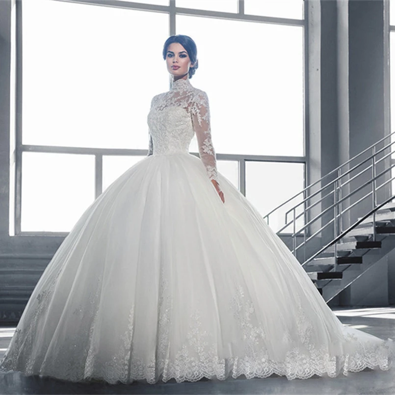Vestido De Novia принцессы бальное платье свадебное с блестками одежда длинным рукавом