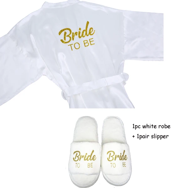 white 2pc set Sisbigdey/комплект из 3 предметов для невесты; халат; тапочки; Атласный халат с поясом; женские блестящие золотые вечерние кимоно для невесты - Цвет: white 2pc set