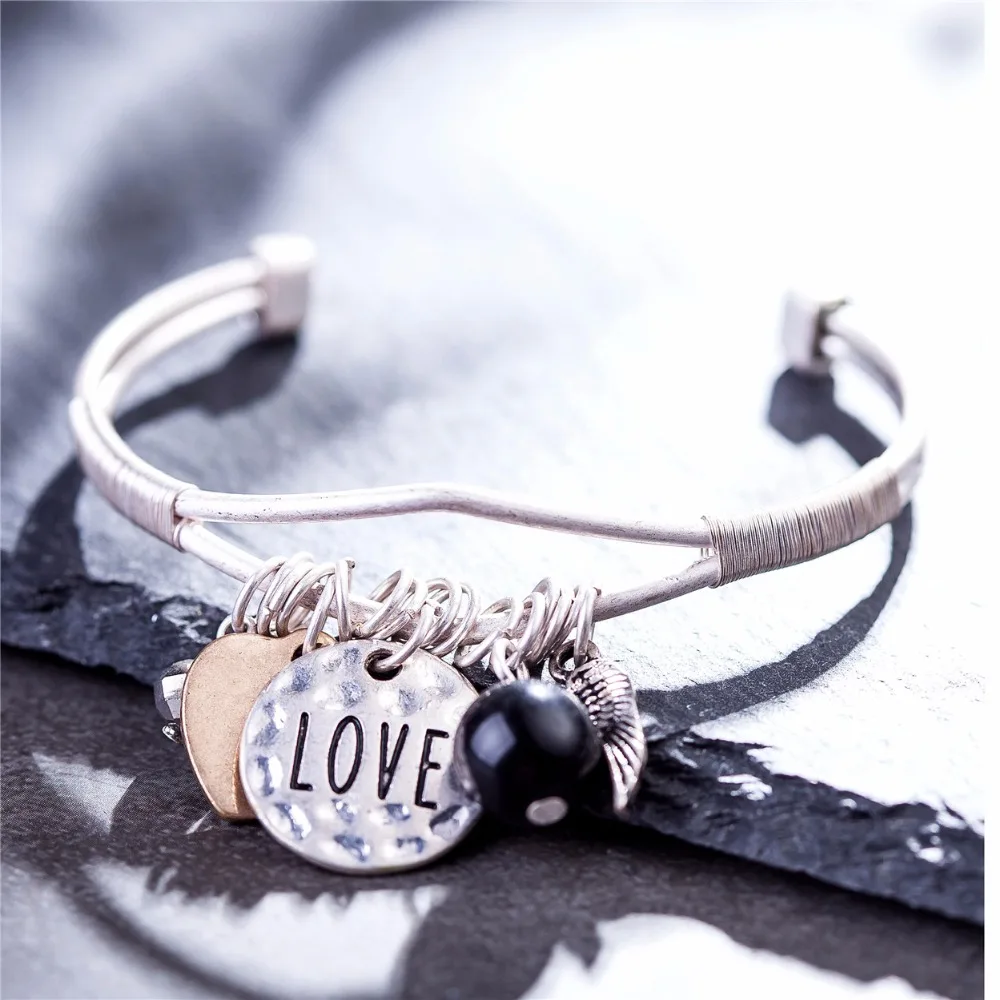 2017 Винтаж серебро любовь наручные браслеты для женщин Pulseira masculina Для ювелирных