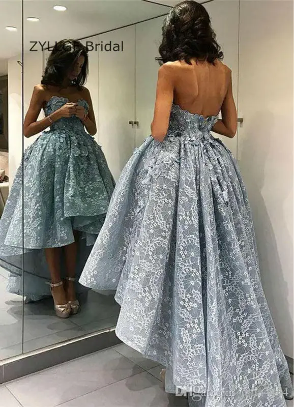 ZYLLGF Люкс Передняя Короткие Длинные Вернуться Кружева Пром Dress Без Бретелек