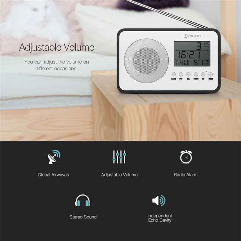 Digoo DG FR600 SmartSet беспроводной древесины винтажные цифровые FM радио Будильник Сабвуфер Звук с температурным дисплеем