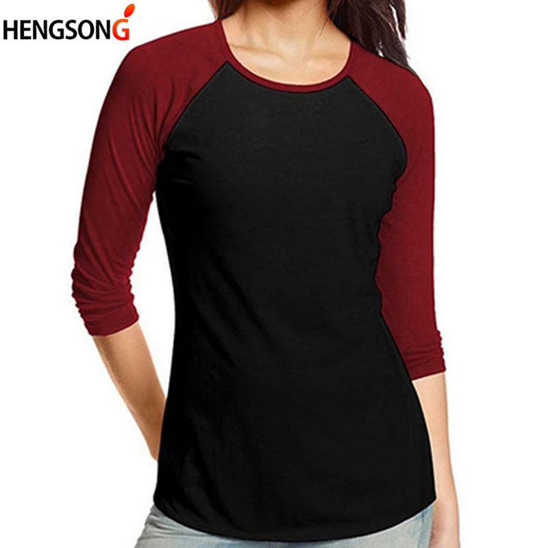 Цветная Лоскутная Женская футболка с круглым вырезом и длинными рукавами