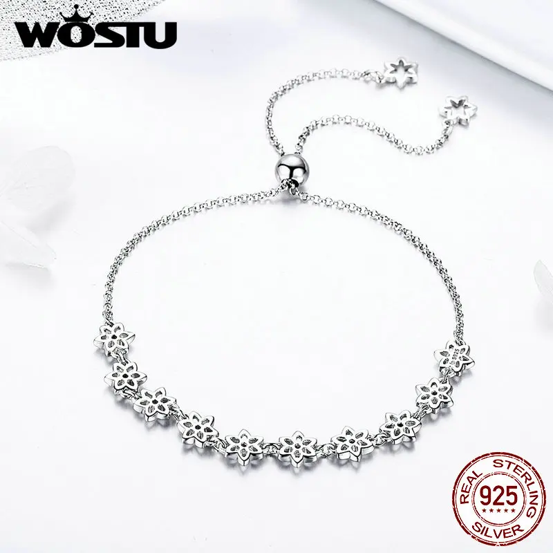 WOSTU браслеты в виде цветка бегонии, 925 пробы, серебряная цепочка для женщин, свадебные серебряные браслеты, 925 ювелирные изделия, подарок FNB010
