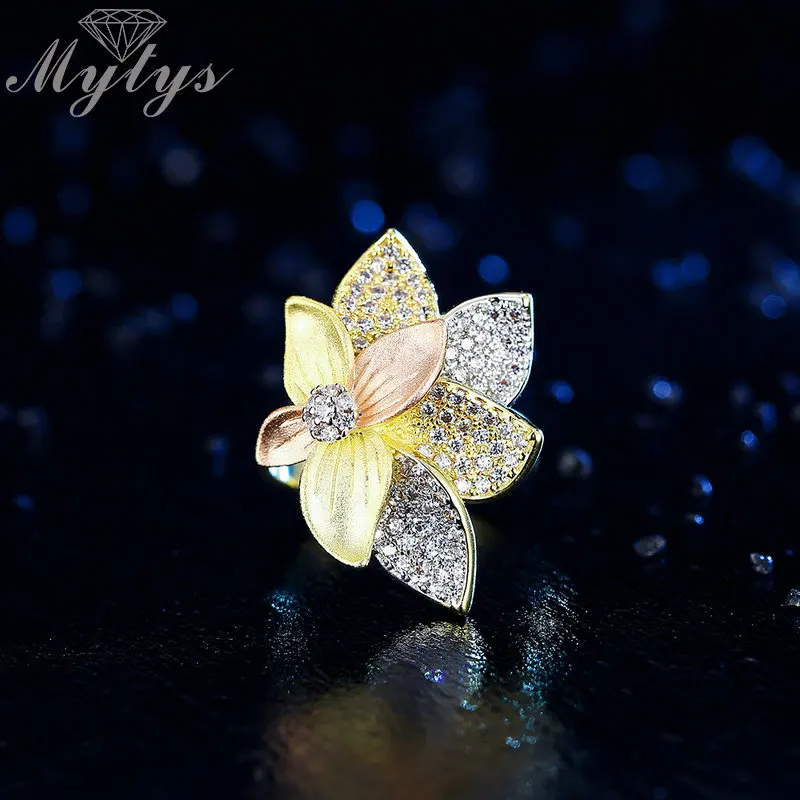 Mytys проложить кубического циркония великолепный цветок кольцо три золота