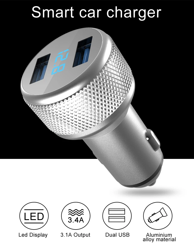 GUSGU Мини Автомобильное зарядное устройство, автомобильное USB Carger для iPhone/samsung/Xiaomi быстрое зарядное устройство 3.1A светодиодный дисплей адаптер двойной автомобильное зарядное устройство