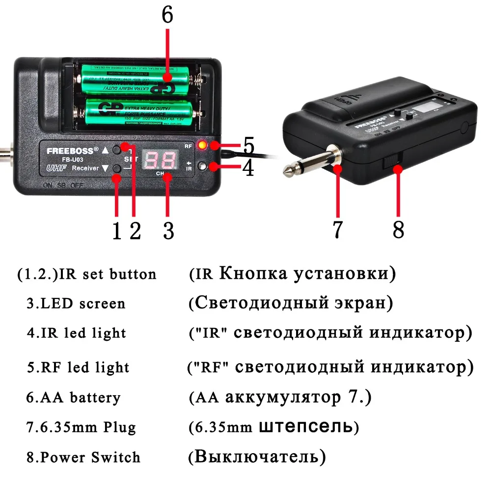 FREEBOSS FB U03 1M 1 способ 100 канальный металлический ручной передатчик беспроводной
