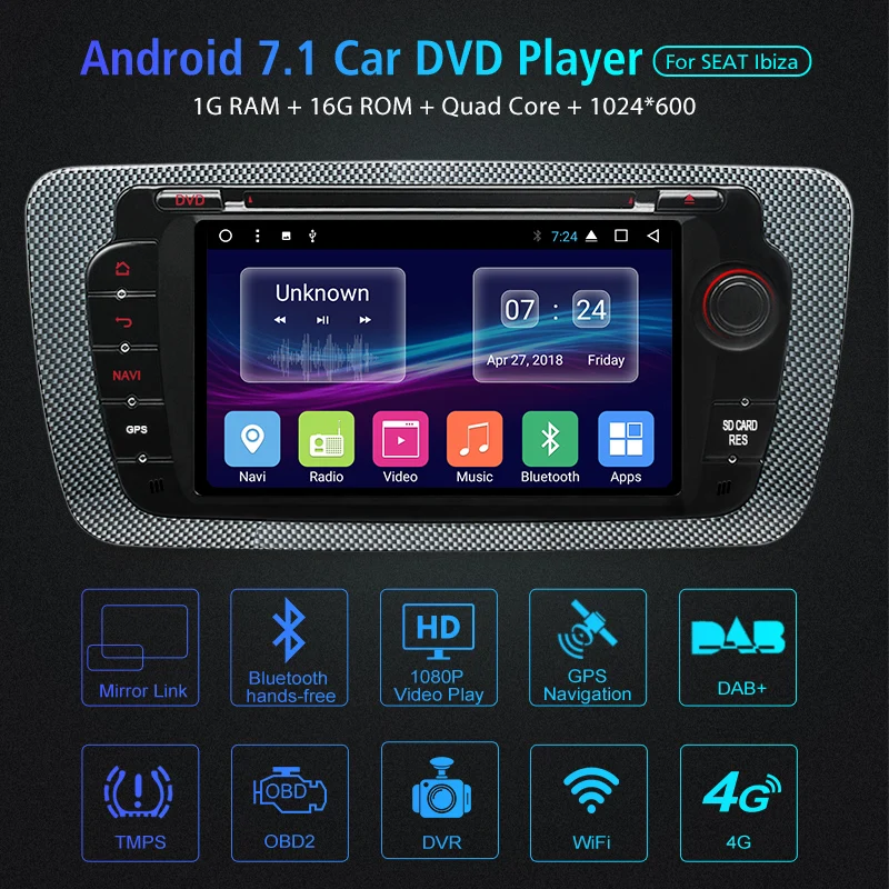 Junsun Android 7,1 Автомобильный DVD Радио для сиденья Ibiza 6j 2009 2010 2012 2013 gps навигация 2 Din экран Радио Аудио мультимедийный плеер