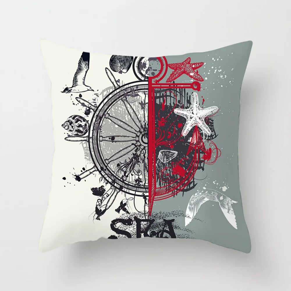 Sailing Cushion Cover Cotton Polyester Anchor Printed Throw Pillow Home Decor Chair case for Sofa Decorative | Дом и сад