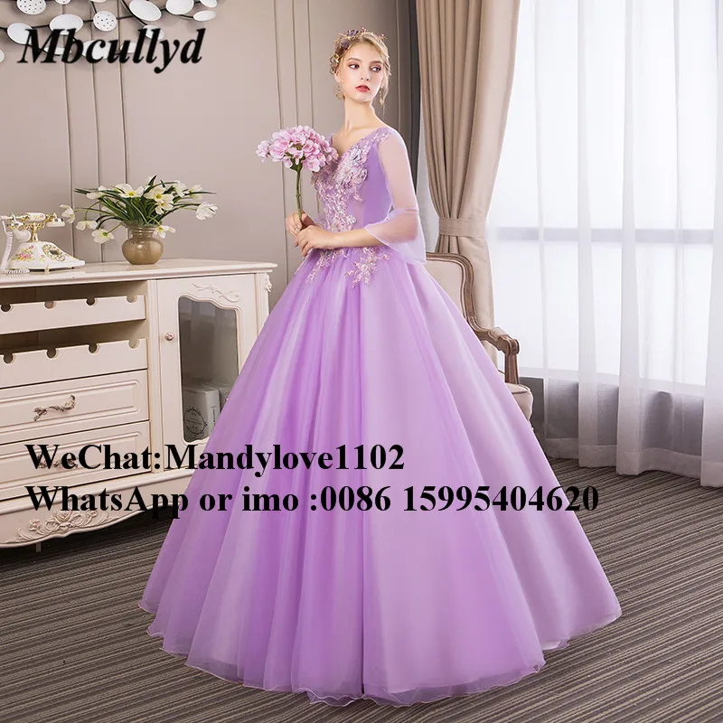 Mbcullyd фиолетовое бальное платье Quinceanera платья элегантный v-образный вырез сладкий 16 Платье длинное формальное Vestidos de 15 anos на заказ