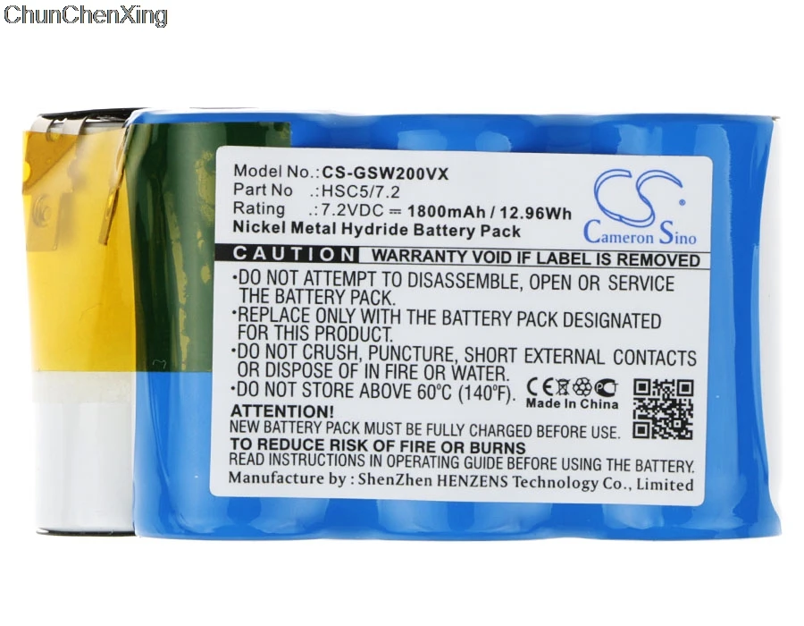 Cameron Sino 1800mAh Battery HSC5/7.2 for Euro-Pro SW01, SW02, SW04, SW20