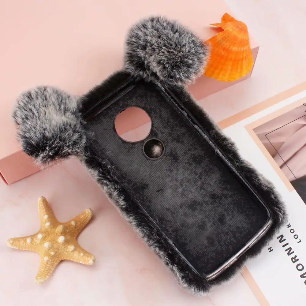 Чехол с 3D поросенком из натуральной шерсти для One Plus 7 6 5T 5 LG Stylo 5 V50 huawei P30 P20 пушистый меховой Чехол Мягкий ТПУ кроличий мех плюш 1 шт