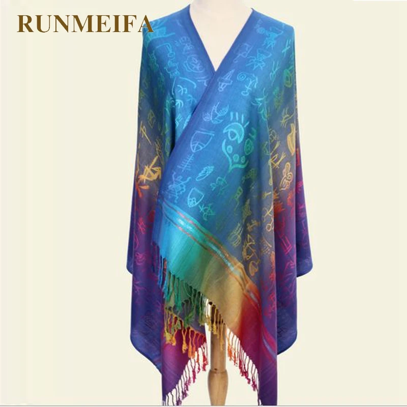 RUNMEIFA новые зимние этнические Для женщин Обёрточная бумага шарф большой размер