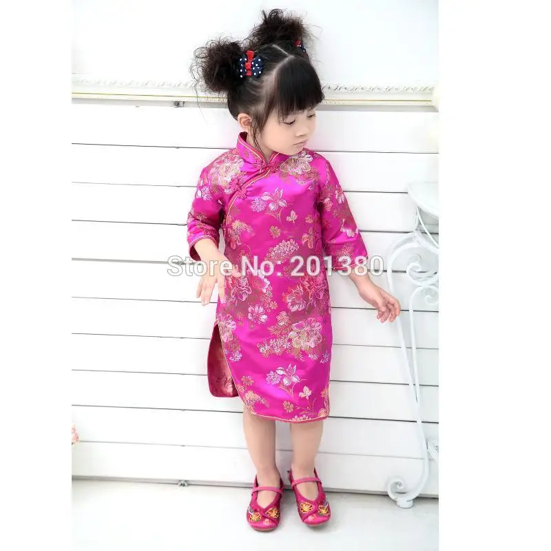 

2017 Baby Girl Summer Dress kid clothing Embroidery Floral Traditional Chinese Cheongsams Qipao for Party New Year