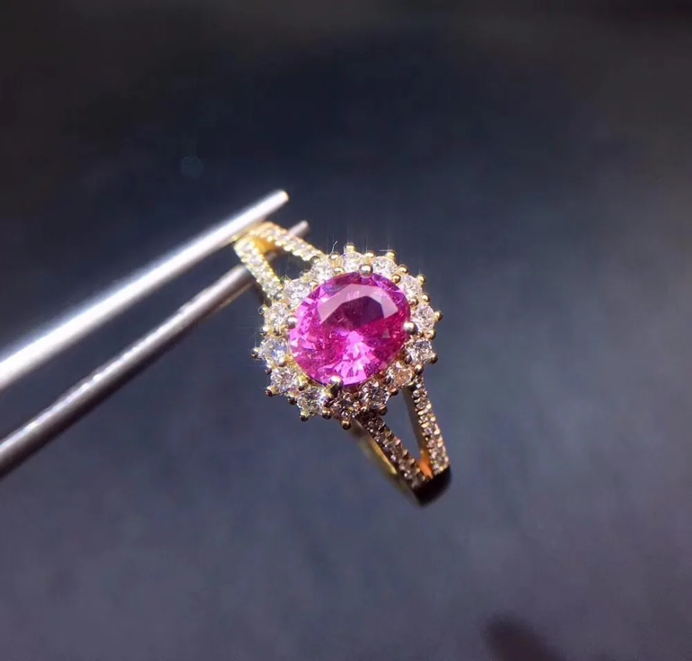 Настоящее чистое 18 К Золотое ювелирное изделие натуральный разогрев 1.13ct розовый падпарадша драгоценные камни-сапфиры сапфировые Бриллианты Женские кольца
