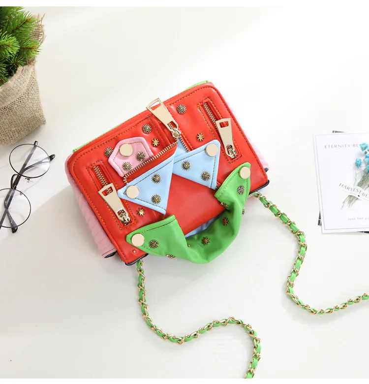 

Fashion Retro Embroidery Clothing Coat Jacket Rivet Shoulder Bag Leather Chain Handbag Women Crossbody Bags Messenger Bags